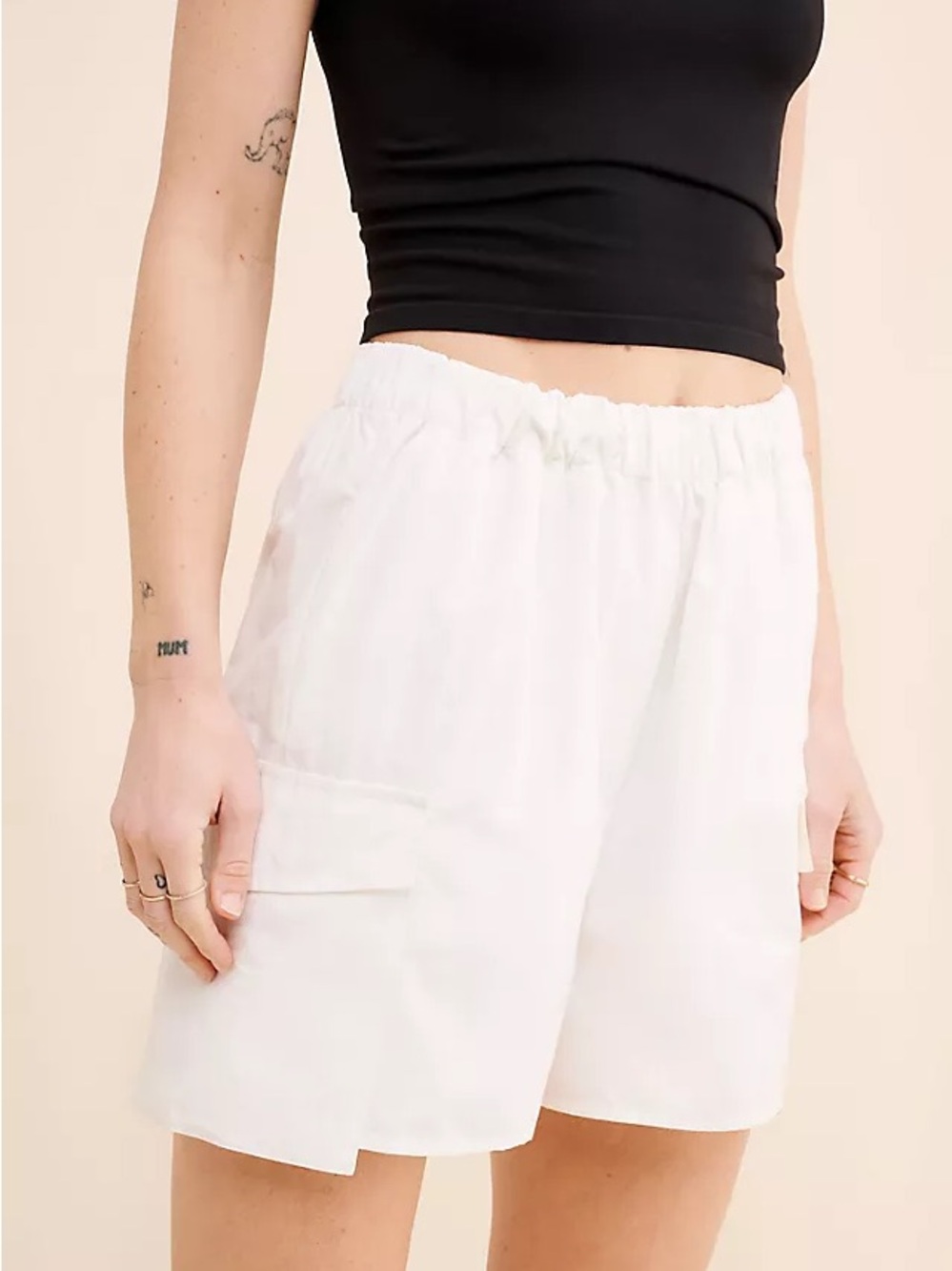 DL1961 White Elastic-Waist Cargo Shorts